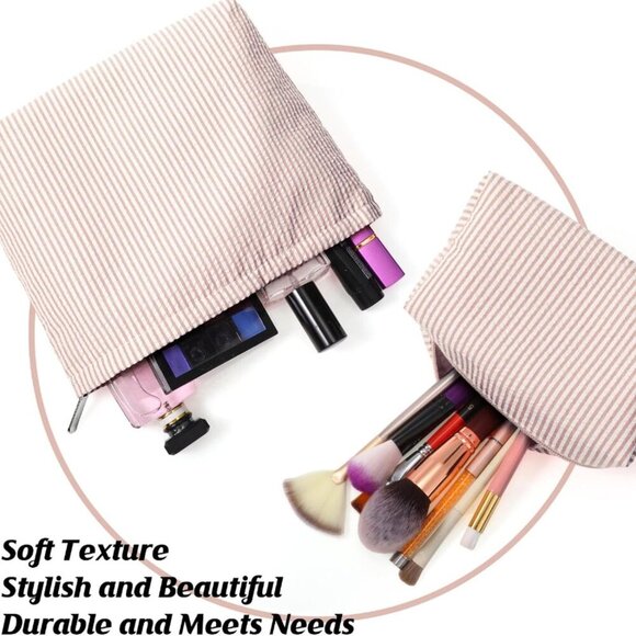 2 Pieces Makeup Bag Set Cute Cosmetic Pouch for Women Travel Toiletry Bag Preppy - Picture 5 of 7